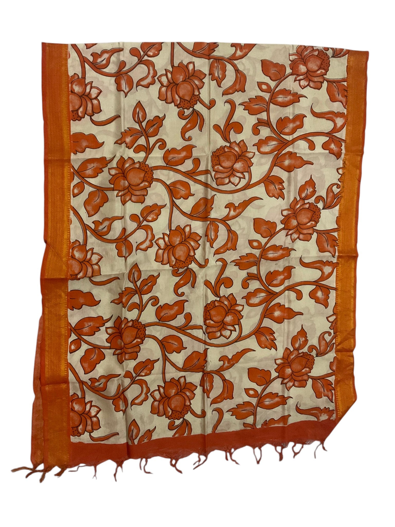 Kalamkari Nizam Bordar Dupatta Orange  color