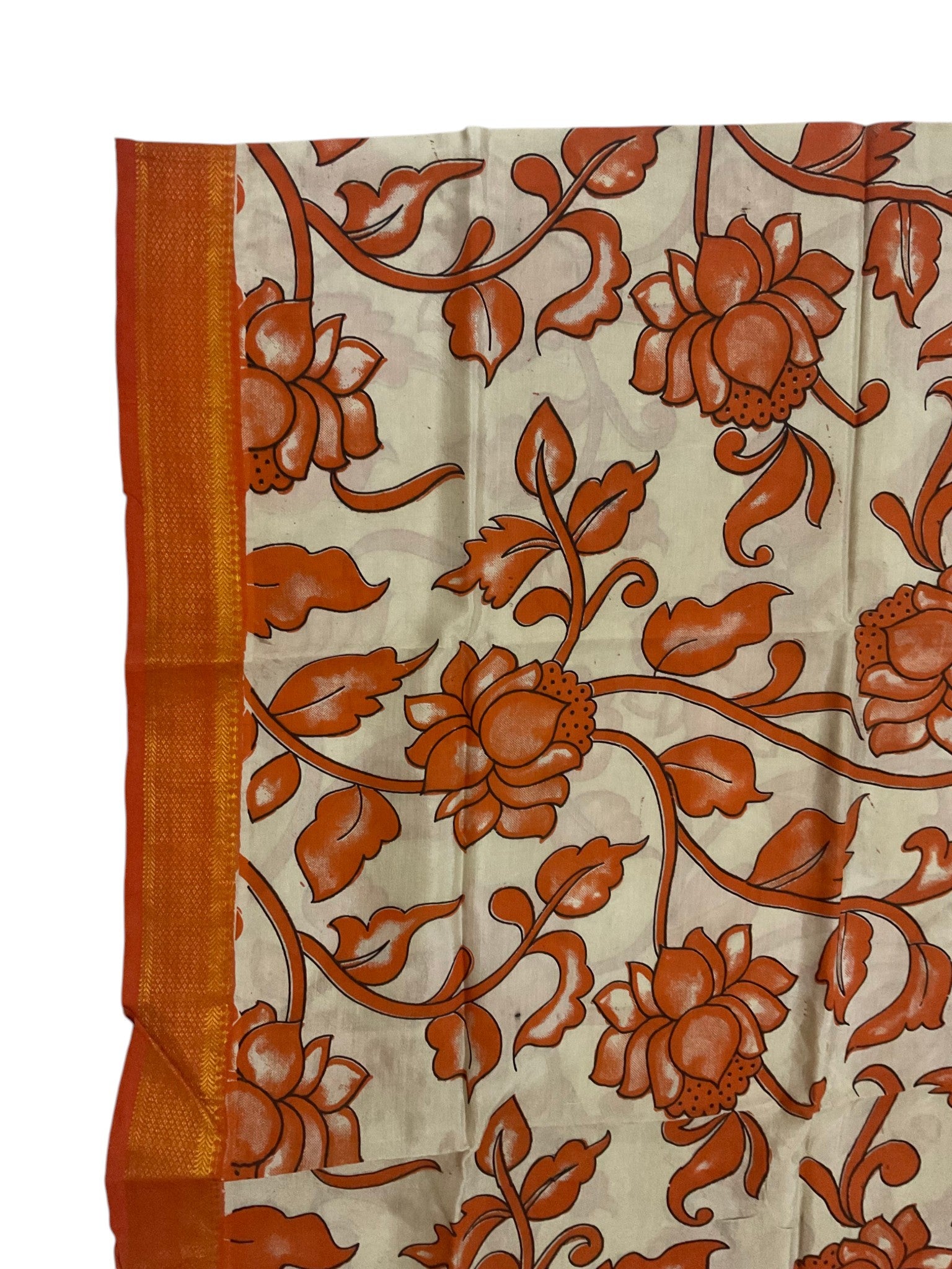 Kalamkari Nizam Bordar Dupatta Orange  color