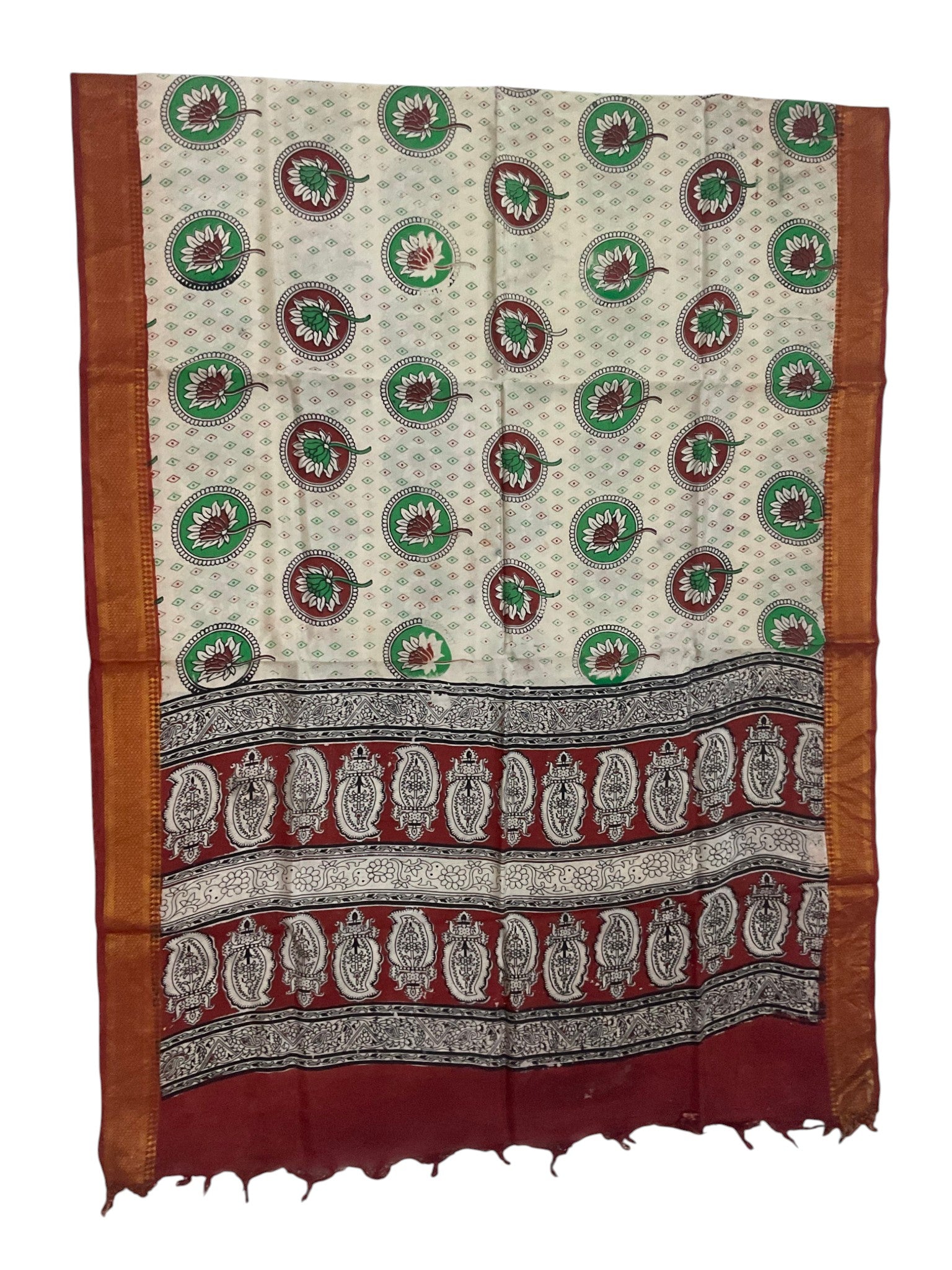 Kalamkari Nizam Bordar Dupatta Off White And Red Color