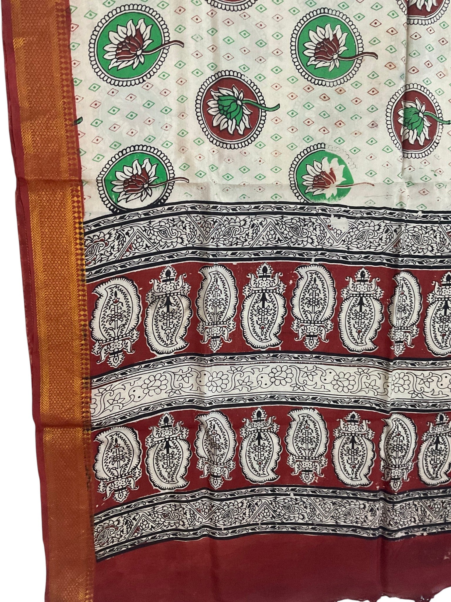 Kalamkari Nizam Bordar Dupatta Off White And Red Color